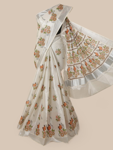

Pothys Cream-Coloured Woven Design Cotton Blend Saree