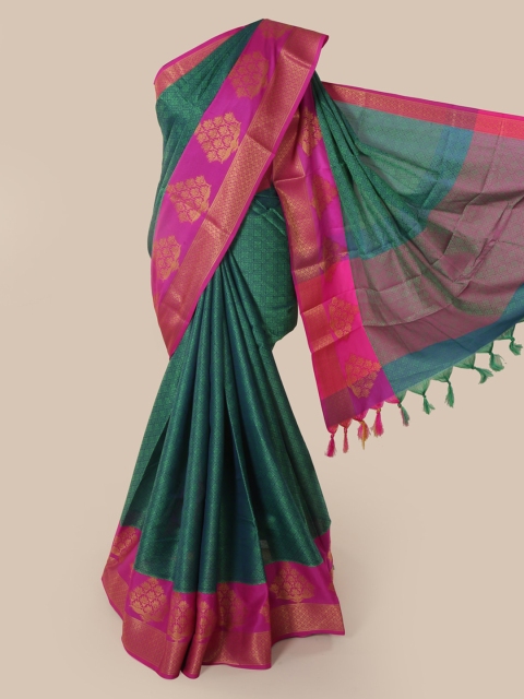 

Pothys Green & Pink Cotton Blend Woven Design Chanderi Saree
