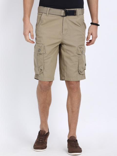 

t-base Men Beige Solid Regular Fit Pure Cotton Cargo Shorts