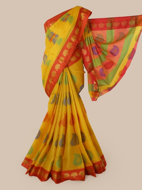 

Pothys Yellow Checked Chanderi Saree