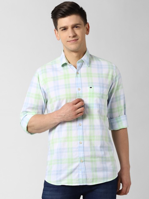 

Peter England Casuals Men Blue Slim Fit Checked Pure Cotton Casual Shirt