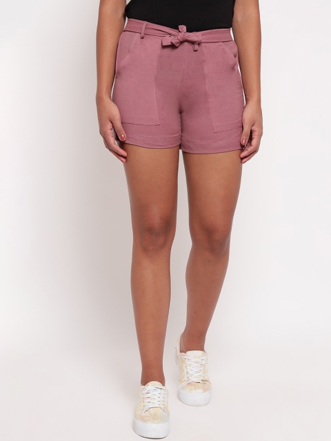 

Aawari Women Mauve Solid Regular Fit Shorts