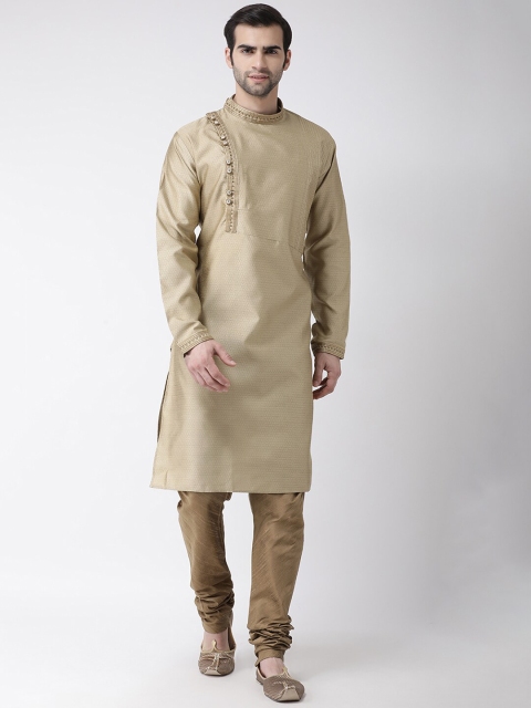 

SG LEMAN Men Gold-Toned Angrakha Raw Silk Kurta & Churidar