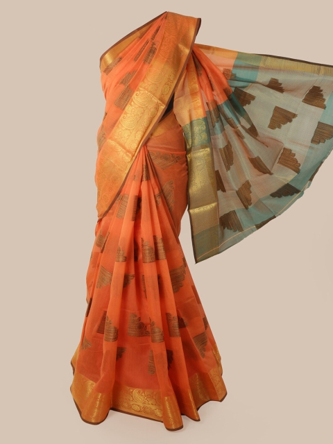 

Pothys Peach-Coloured Woven Design Chanderi Saree