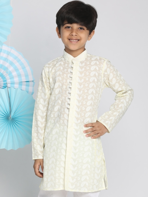 

VASTRAMAY Boys Yellow Ethnic Motifs Embroidered Chikankari Shadow Work Kurta