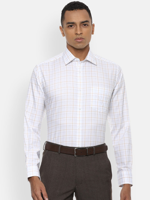 

Van Heusen Men White & Mustard Yellow Regular Fit Checked Formal Shirt