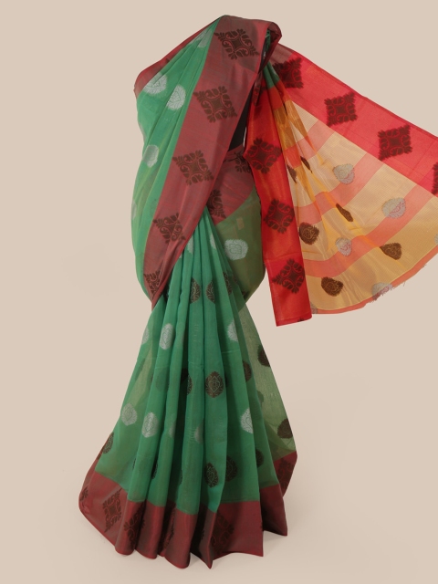 

Pothys Green Cotton Blend Woven Design Chanderi Saree
