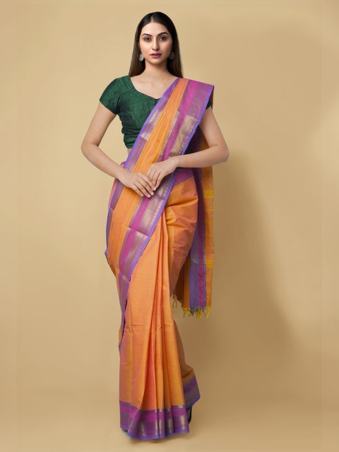 

Unnati Silks Orange Pure Cotton Woven Design Uppada Handloom Saree
