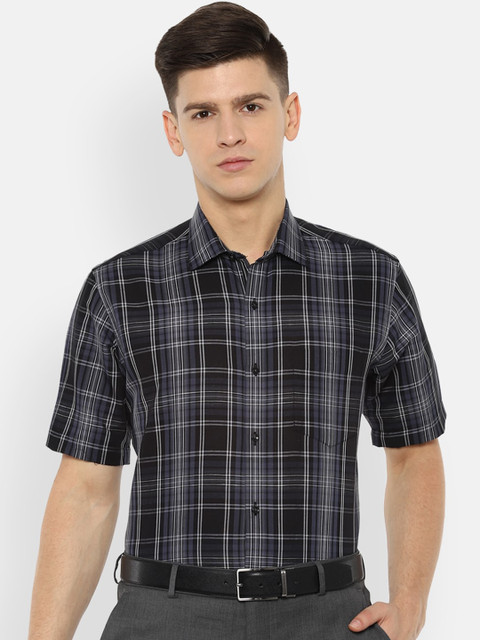 

Van Heusen Men Grey & Black Regular Fit Checked Casual Shirt