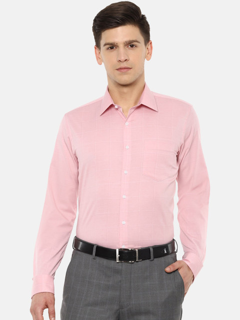 

Van Heusen Men Pink Checked Slim Fit Pure Cotton Formal Shirt