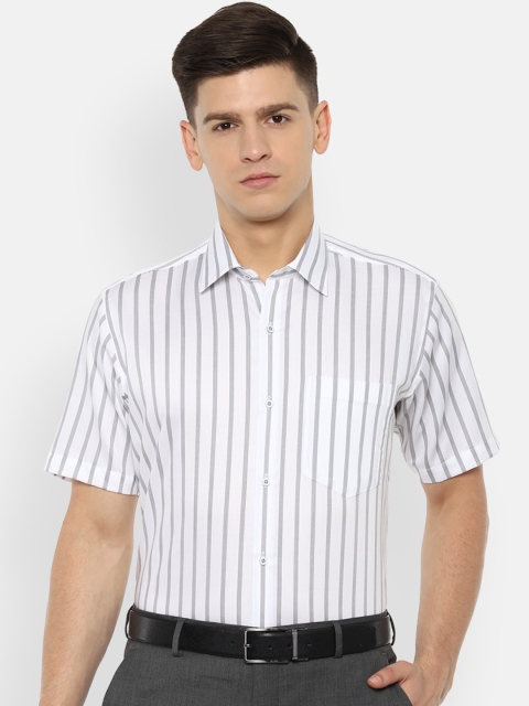 

Van Heusen Men White & Grey Regular Fit Striped Cotton Formal Shirt