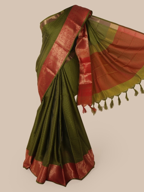 

Pothys Green Cotton Blend Printed Chanderi Saree