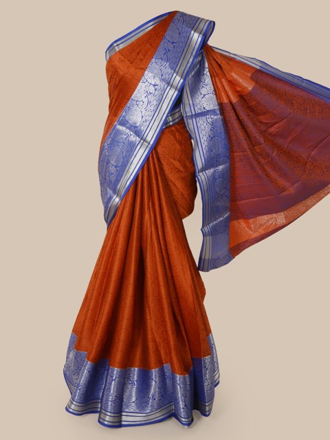 

Pothys Rust Brown Cotton Blend Printed Chanderi Saree