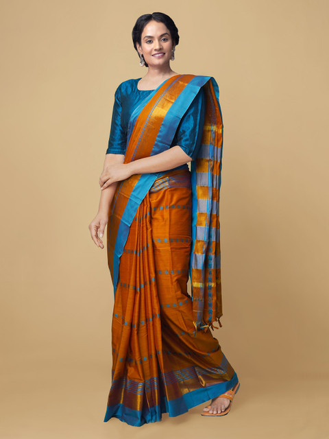 

Unnati Silks Orange Silk Cotton Woven Design Narayan Peth Saree