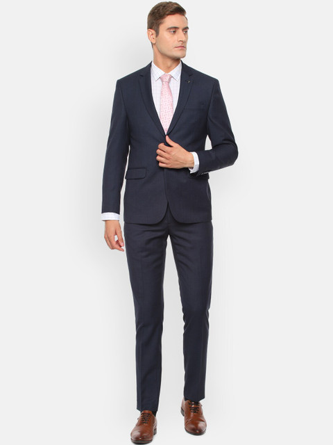 

Van Heusen Men Navy Blue Self Design Single-Breasted Two Piece Formal Suit