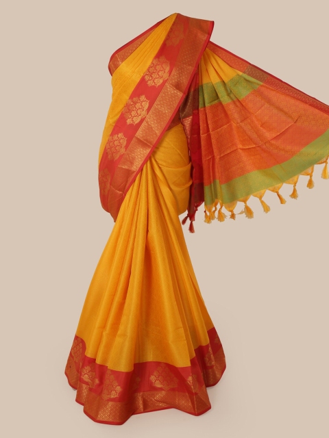 

Pothys Yellow Cotton Blend Woven Design Chanderi Saree