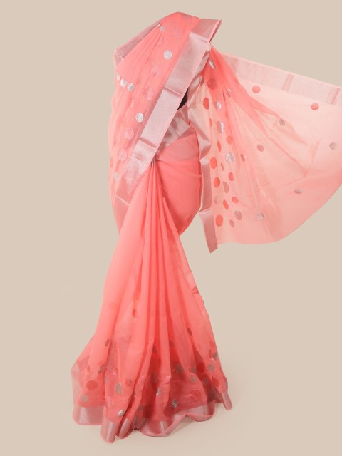 

Pothys Pink Cotton Blend Embroidered Chanderi Saree