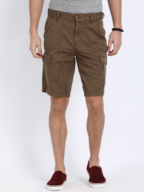 t-base Men Brown Solid Regular Fit Pure Cotton Cargo Shorts