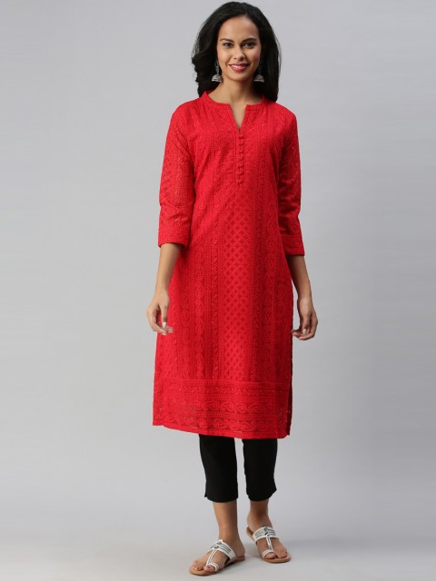 

Soch Women Red Embroidered Georgette Kurta