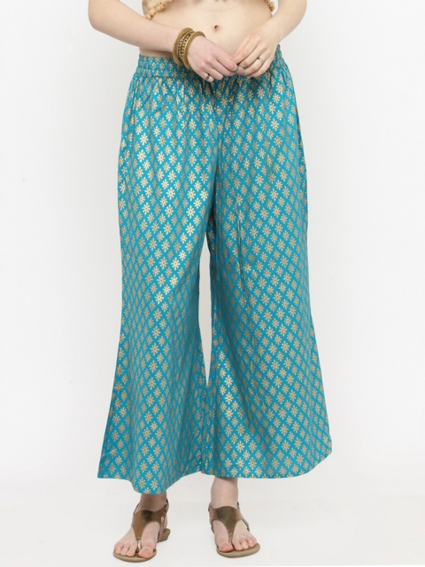 

KSUT Women Teal & Gold-Toned Ethnic Motifs Printed Ethnic Palazzos