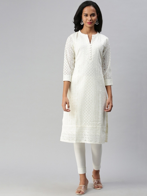 

Soch Women Beige Embroidered Georgette Kurta