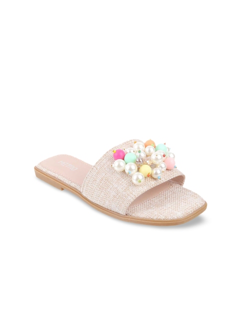 

Metro Women Beige Woven Design Beaded Open Toe Flats