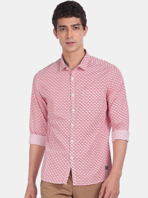 Flying Machine Men Red Regular Fit Printed Pure Cotton Casual Shirt
