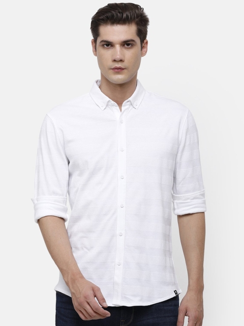 

Voi Jeans Men White Slim Fit Self Design Casual Cotton Shirt