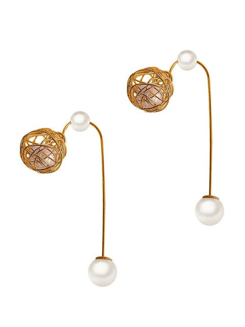 

OOMPH White Gold-Plated Beaded Spherical Handcrafted Jacket Drop Earrings