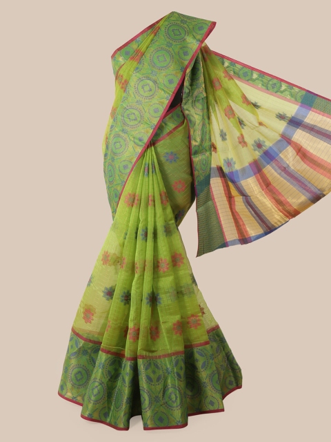 

Pothys Green & Blue Cotton Blend Woven Design Chanderi Saree