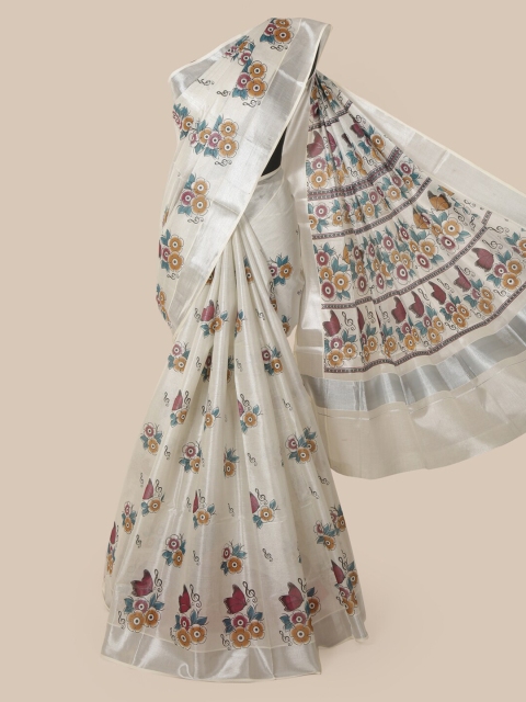 

Pothys Cream-Coloured Printed Cotton Blend Saree