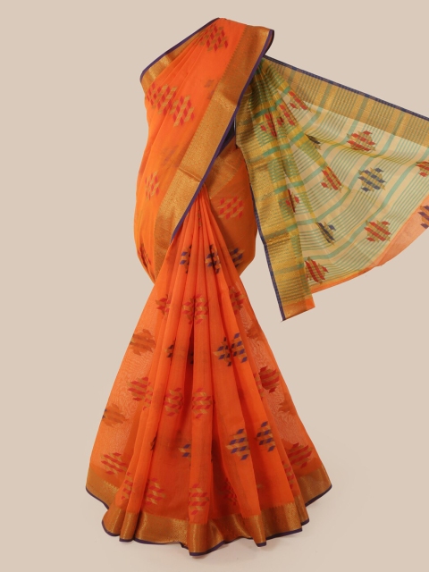

Pothys Orange Cotton Blend Printed Chanderi Saree