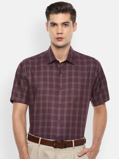 

Van Heusen Men Burgundy & Beige Checked Regular Fit Pure Cotton Formal Shirt