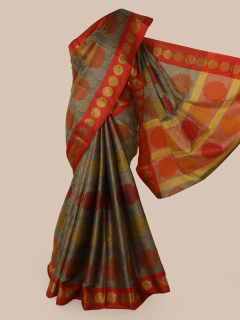 

Pothys Grey Cotton Blend Woven Design Chanderi Saree