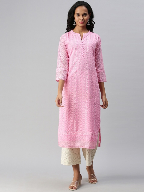 

Soch Women Pink Embroidered Georgette Kurta