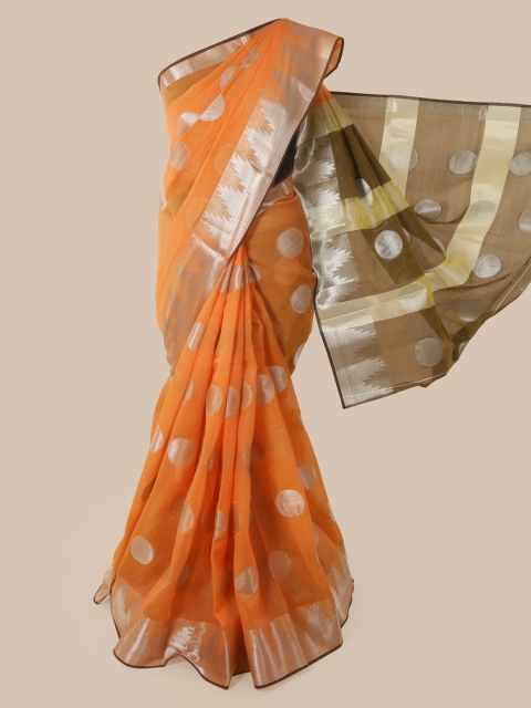 

Pothys Orange Cotton Blend Woven Design Chanderi Saree