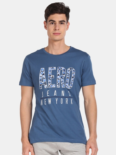 

Aeropostale Men Blue Printed Round Neck T-shirt
