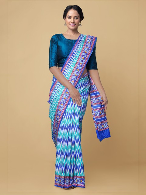 

Unnati Silks Blue Pure Crepe Printed Handloom Patola Saree