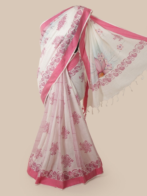 

Pothys White Printed Linen Blend Saree