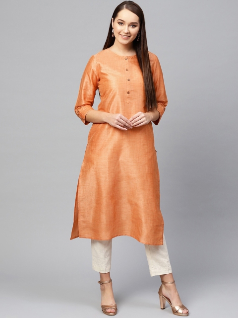 

KSUT Women Orange Chanderi Silk Chanderi Silk Kurta