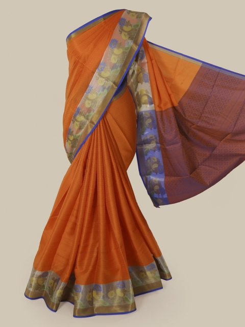 

Pothys Orange Cotton Blend Woven Design Chanderi Saree