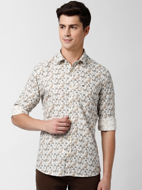 

Peter England Casuals Men Cream-Coloured Slim Fit Printed Pure Cotton Casual Shirt
