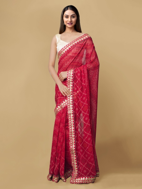 

Unnati Silks Red Pure Chiffon Printed Handloom Bandhani Saree