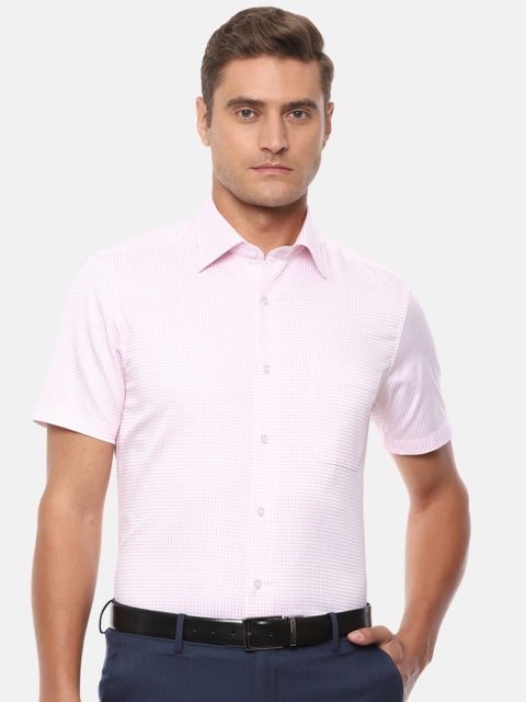 

Louis Philippe Men White & Pink Regular Fit Checked Formal Shirt