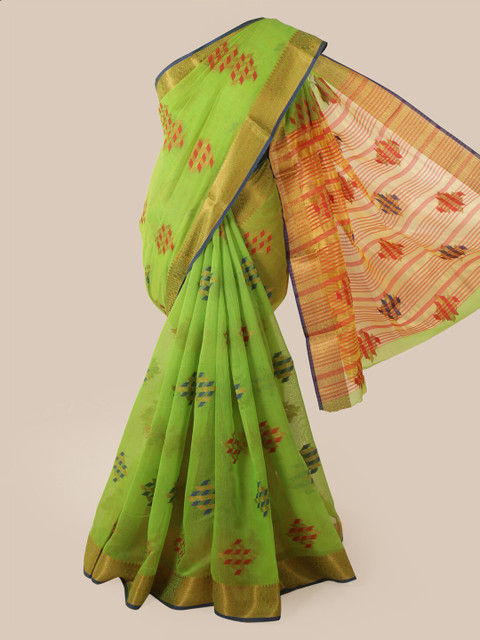 

Pothys Green Printed Chanderi Saree