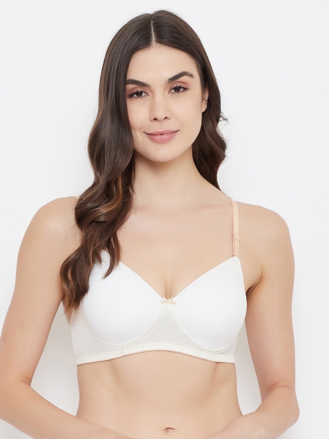 Clovia White Printed Non-Wired Lightly Padded T-shirt Bra BR1897Y1836E