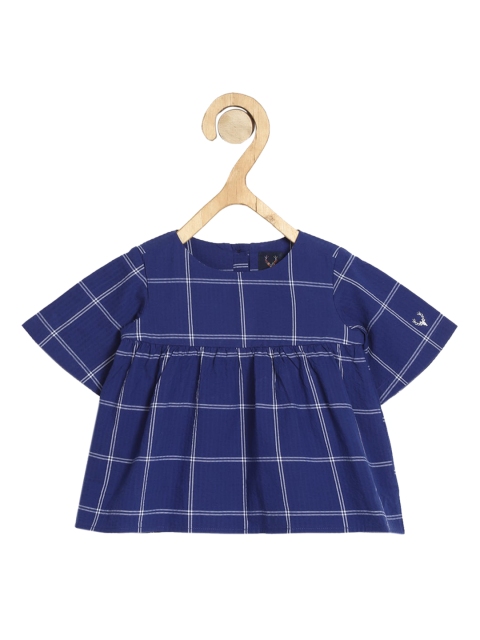 

Allen Solly Junior Navy Blue & White Checked Flared Sleeves A-Line Top
