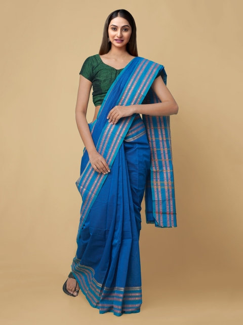 

Unnati Silks Blue Pure Cotton Solid Uppada Saree