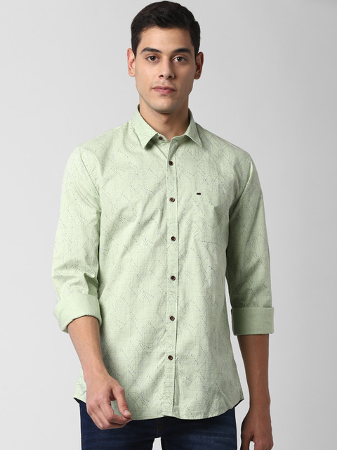 

Peter England Casuals Men Green Slim Fit Printed Pure Cotton Casual Shirt