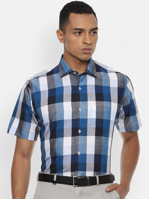 

Van Heusen Men Blue & White Regular Fit Checked Formal Shirt